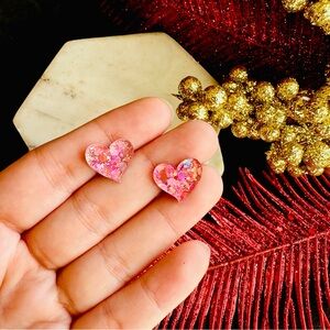 Holographic Pink Heart Stud earrings Valentines Day gift